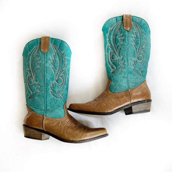 Coconuts by Matisse Shoes - Western Cowgirl Boots. Brown & Teal. Excellent Condition. Size 7.5 CONCERTS!